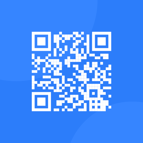 Qr-code inside of a blue square with rounded corners 
